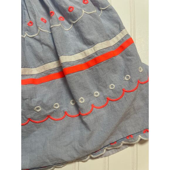Mini Boden Multi Trim Detail Dress Chambray Flowy - Size Girl's 8 READ - Picture 2 of 7